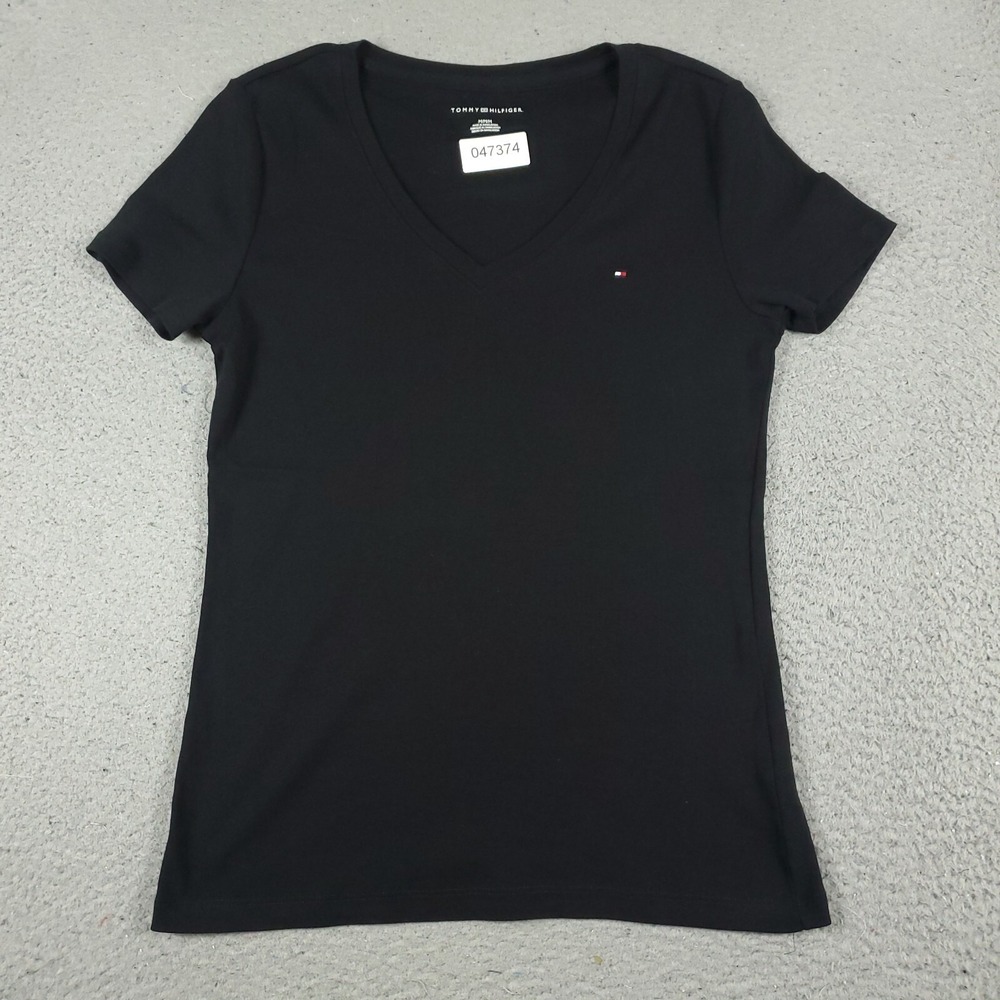 Tommy Hilfiger T Shirt Womens Medium Black Casual Short Sleeve Ladies